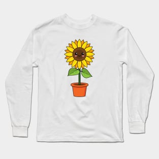 Kawaii Sunflower Plant in a Pot Long Sleeve T-Shirt